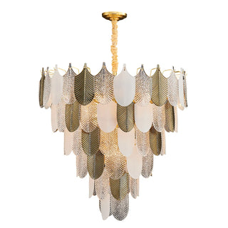Victoria - Modern Abstract Tiered Patterned Glass Leaf Dimmable Chandelier