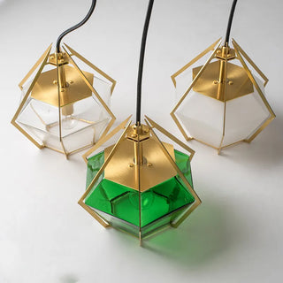Mabon - Geometric Caged Coloured Diamond Glass Pendant Ceiling Light