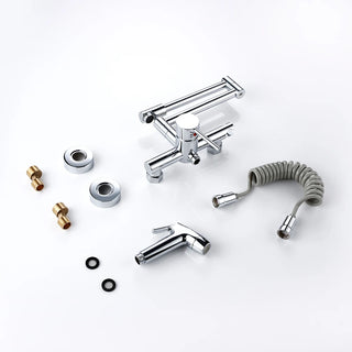 Tonda - Brass Wall Mounted Double-Jointed Sink Tap With Spray Gun