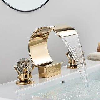 Eli - Bright Golden Waterfall Basin Faucet Dual Crystal Handle Sink Mixer