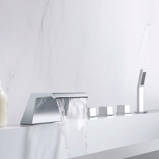 Sande - Modern Brass Waterfall Bathtub Tap Set with Pull Out Shower