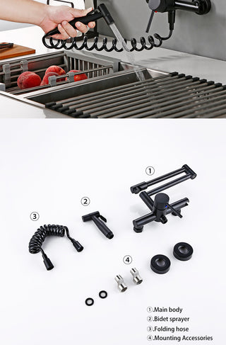 Tonda - Brass Wall Mounted Double-Jointed Sink Tap With Spray Gun