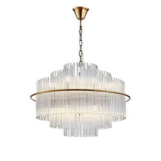 Russle - Gold Tiered Tube Glass Crystal Round Oval Ceiling Light Chandelier