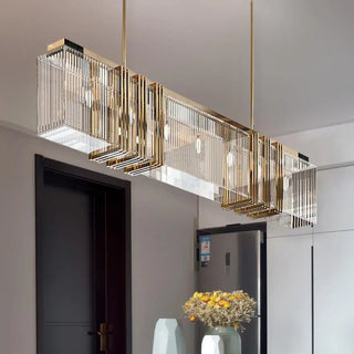 Elara – Luxury Hanging Chandelier Warm & Cold  Gold Finish with Rectangle Crystal Panels