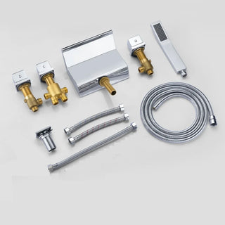 Sande - Modern Brass Waterfall Bathtub Tap Set with Pull Out Shower