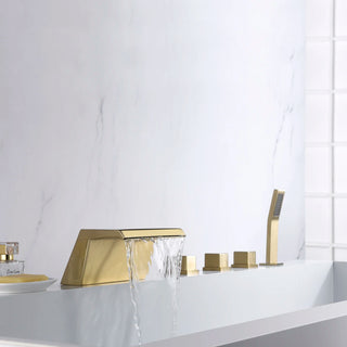 Sande - Modern Brass Waterfall Bathtub Tap Set with Pull Out Shower