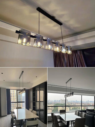 Fendi - Modern Long Bar Multi Head Black Hanging Ceiling Light Chandelier