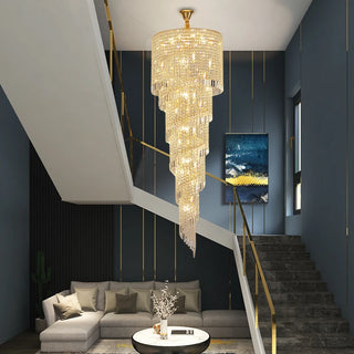 Cascade Luxe - High Ceiling Gold Crystal Chandelier for Hallway or Entryway