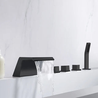 Sande - Modern Brass Waterfall Bathtub Tap Set with Pull Out Shower