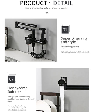 Tonda - Brass Wall Mounted Double-Jointed Sink Tap With Spray Gun