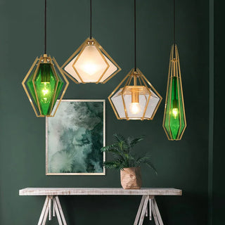 Mabon - Geometric Caged Coloured Diamond Glass Pendant Ceiling Light