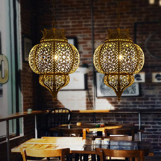 Floro - Brass Lantern Vintage Perforated Hanging Pendant Ceiling Light
