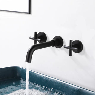 Colina - Modern Brass Double Handle Wall Mounted Basin Tap
