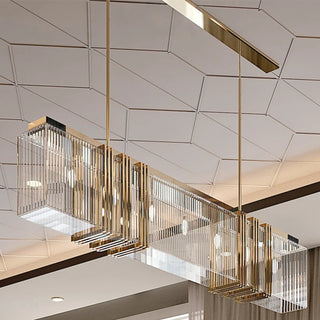 Elara – Luxury Hanging Chandelier Gold Finish with Rectangle Crystal Panels