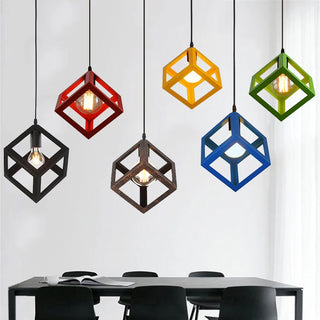 Maha - Modern Square Caged Metal Cube Pendant Hanging Ceiling Light
