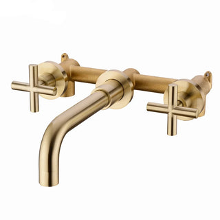 Colina - Modern Brass Double Handle Wall Mounted Basin Tap