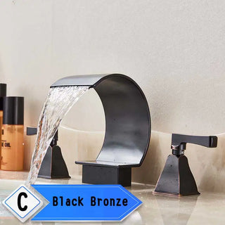 Eli - Bright Golden Waterfall Basin Faucet Dual Crystal Handle Sink Mixer