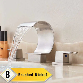 Eli - Bright Golden Waterfall Basin Faucet Dual Crystal Handle Sink Mixer