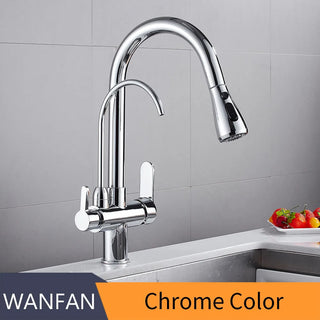 Cirillo - Solid Brass Pull Out Crane Deck Mounted Single Lever Kitchen Tap