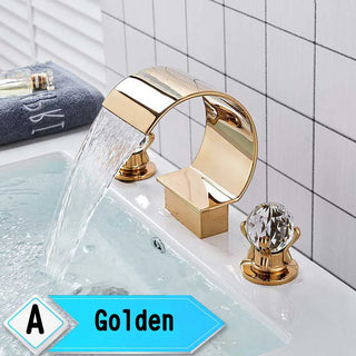 Eli - Bright Golden Waterfall Basin Faucet Dual Crystal Handle Sink Mixer
