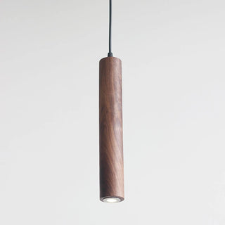 Huelva - Modern Walnut Beech Wood Cylindrical Tube Hanging Pendant Ceiling Light