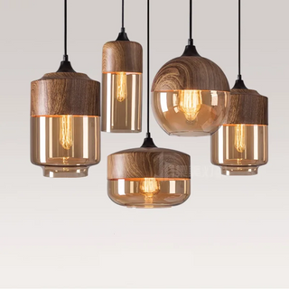 Sergei - Painted Wood Hanging Glass Ceiling Light