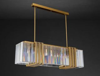 Elara – Luxury Hanging Chandelier Warm & Cold  Gold Finish with Rectangle Crystal Panels