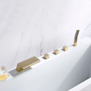 Sande - Modern Brass Waterfall Bathtub Tap Set with Pull Out Shower