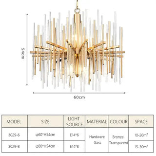 Burak - Modern Round Thin Tube Crystal Glass Hanging Chandelier