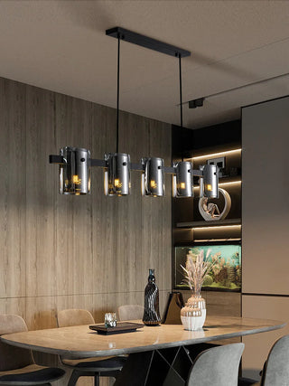 Fendi - Modern Long Bar Multi Head Black Hanging Ceiling Light Chandelier