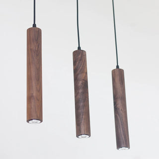 Huelva - Modern Walnut Beech Wood Cylindrical Tube Hanging Pendant Ceiling Light