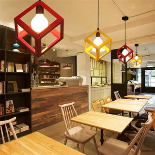 Maha - Modern Square Caged Metal Cube Pendant Hanging Ceiling Light