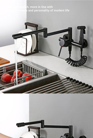 Tonda - Brass Wall Mounted Double-Jointed Sink Tap With Spray Gun