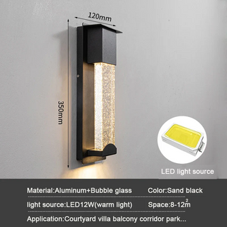 Caddock - Waterproof Modern Sparkle Crystal Outdoor Wall Light