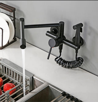 Tonda - Brass Wall Mounted Double-Jointed Sink Tap With Spray Gun