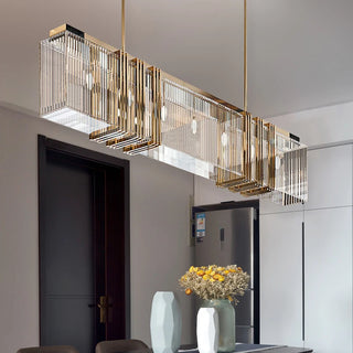 Elara – Luxury Hanging Chandelier Gold Finish with Rectangle Crystal Panels