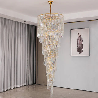 Cascade Luxe - High Ceiling Gold Crystal Chandelier for Hallway or Entryway