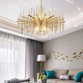 Burak - Modern Round Thin Tube Crystal Glass Hanging Chandelier