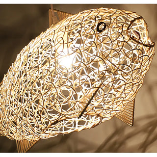 Azure - Modern Wavy Hand Woven Rattan Fish Pendant Ceiling Light