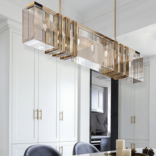 Elara – Luxury Hanging Chandelier Gold Finish with Rectangle Crystal Panels