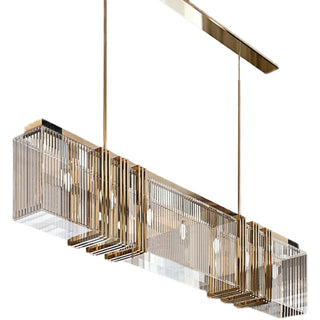 Elara – Luxury Hanging Chandelier Gold Finish with Rectangle Crystal Panels