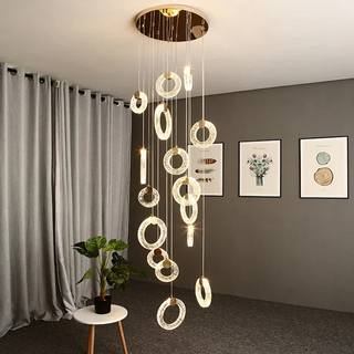 Hoffman - Modern Gold Glass Hanging Round Cluster Chandelier