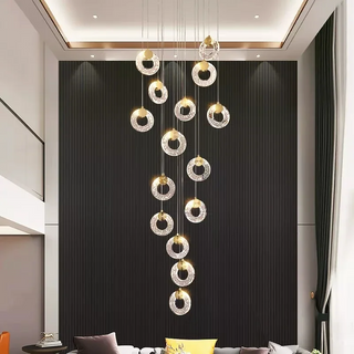 Hoffman - Modern Gold Glass Hanging Round Cluster Chandelier