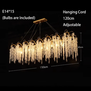 Elysia - Gold Hanging Rectangle Crystal Tassel Ceiling Chandelier