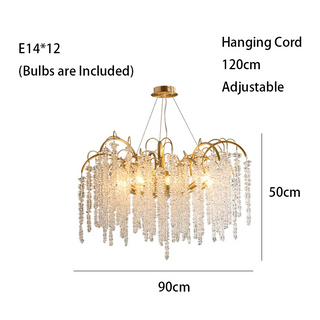 Elysia - Gold Hanging Rectangle Crystal Tassel Ceiling Chandelier