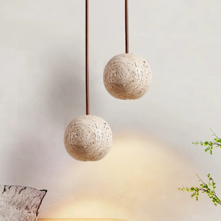 Cadiz - Modern Round Stone Shade Brown Cord Hanging LED Ceiling Light