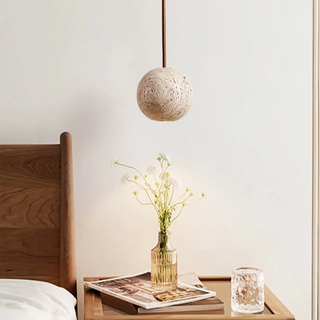 Cadiz - Modern Round Stone Shade Brown Cord Hanging LED Ceiling Light