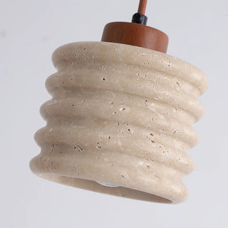 Ted - Stone LED Retro Round Wood Body Pendant Ceiling Light