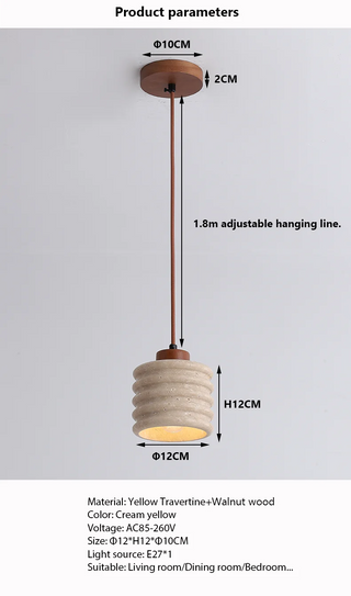 Ted - Stone LED Retro Round Wood Body Pendant Ceiling Light