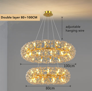 Orhan - Glass Dandelion Gold Frame Round Clear Crystal Ceiling Light Chandelier